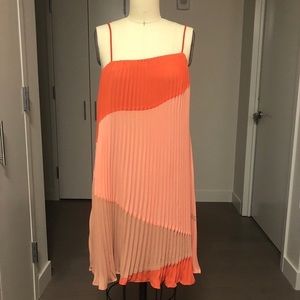 Three Floor Color-block Pleated Shift Dress, Size 2
